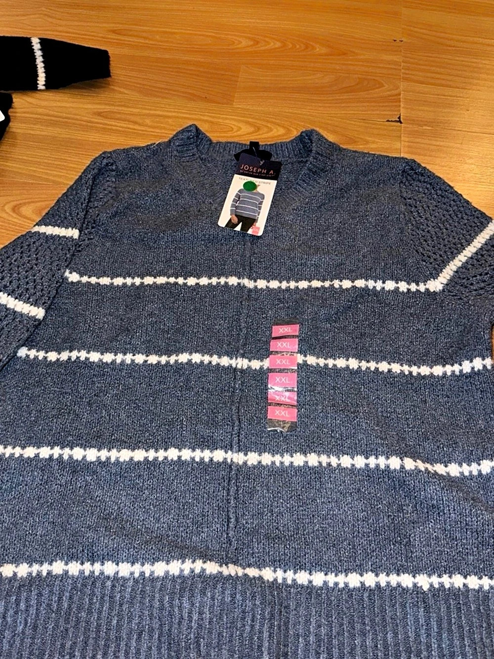 Joseph A. Textured Stripe Striped Crewneck Sweater Blue & White XXL NWT